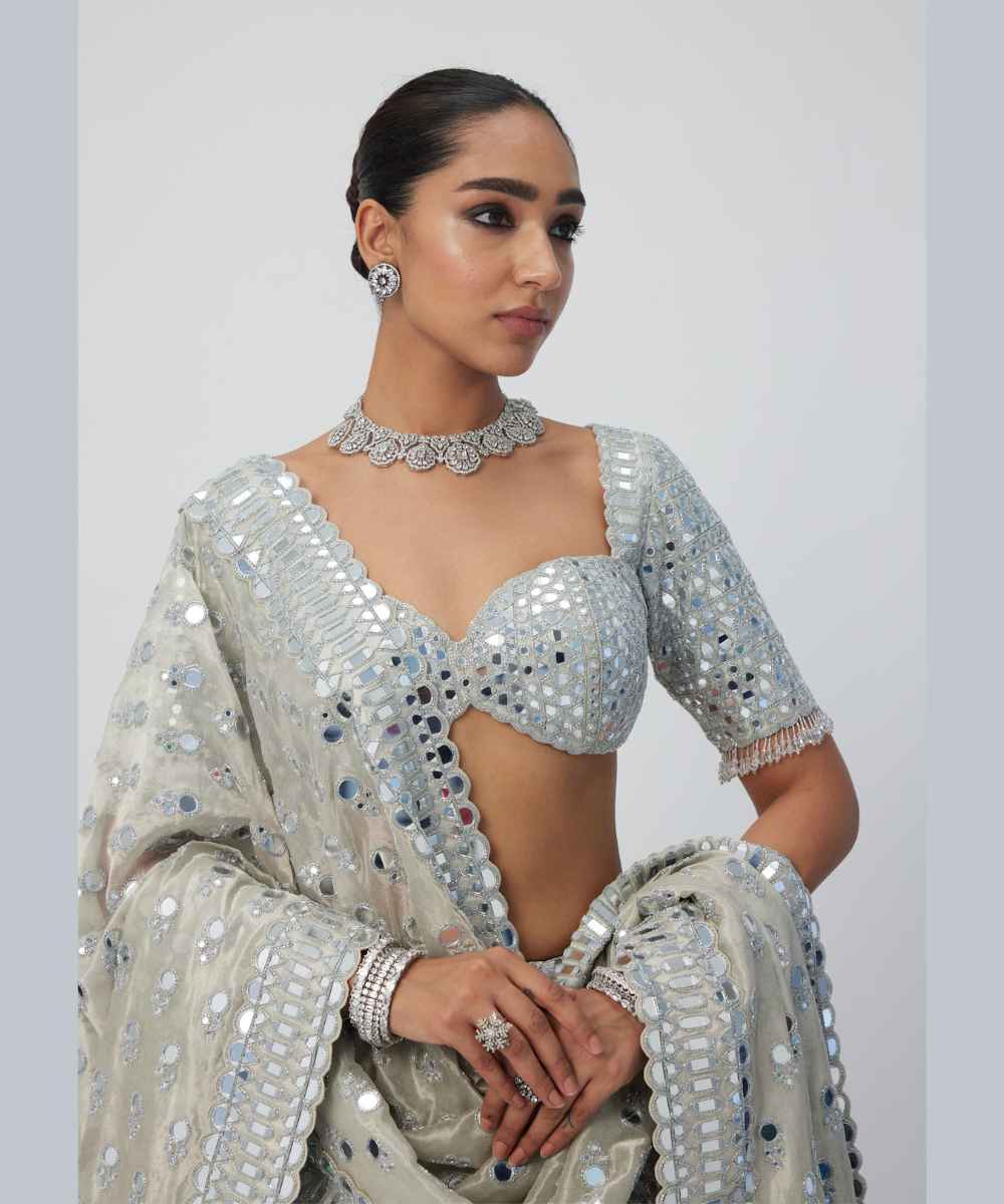 Silver Shimmer Organza  Lehenga Set