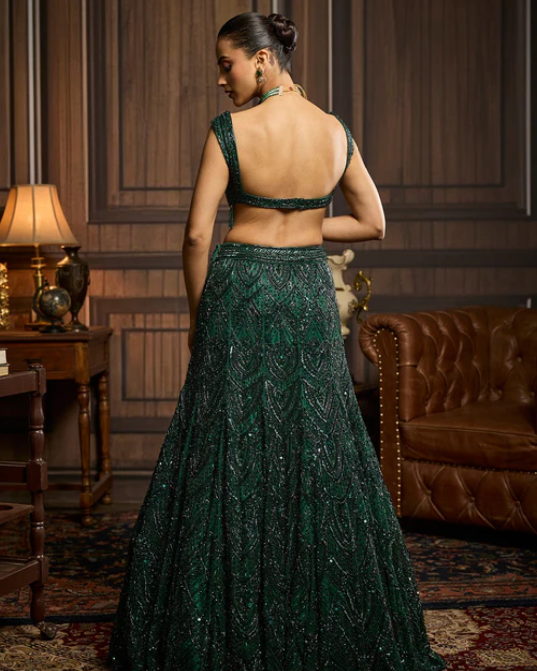 Diya Rajvvir - Emerald Green Embellished Mermaid Skirt Set from Taara