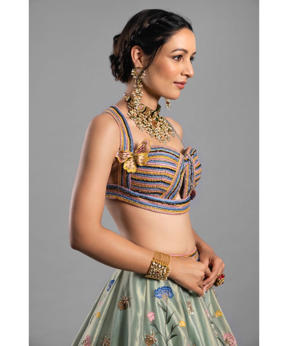 Light Green Silk Tissue Lehenga