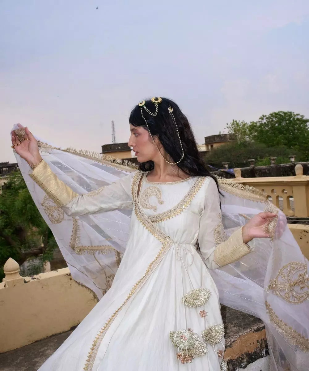 Aditi Gupta - Ivory Angrakha in chanderi tissue