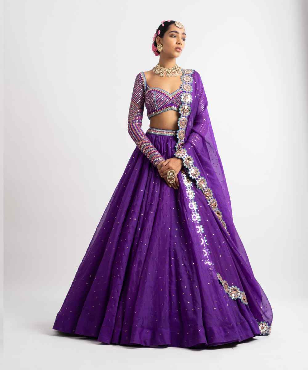 Purple Silk Organza Lehenga Set