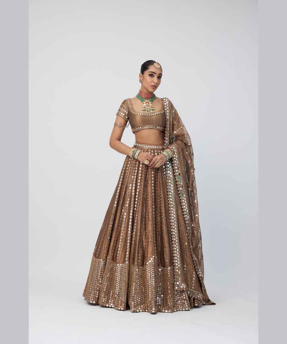 Copper Shimmer Organza Sequins Lehenga Set