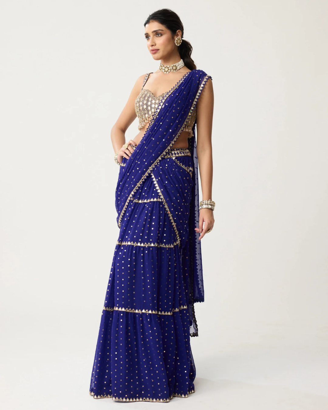Vvani Vats - Persian Blue Multi-tier Mirror Saree Set