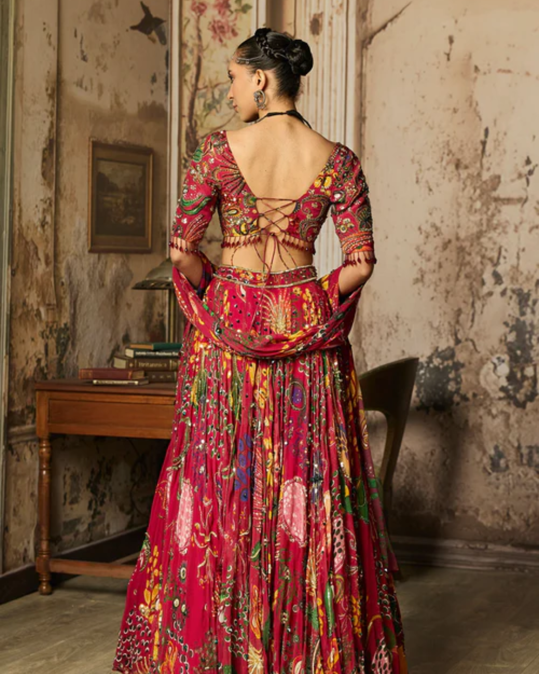 Diya Rajvvir - Deep Red Printed And Highlighted Lehenga Set from Bahaar