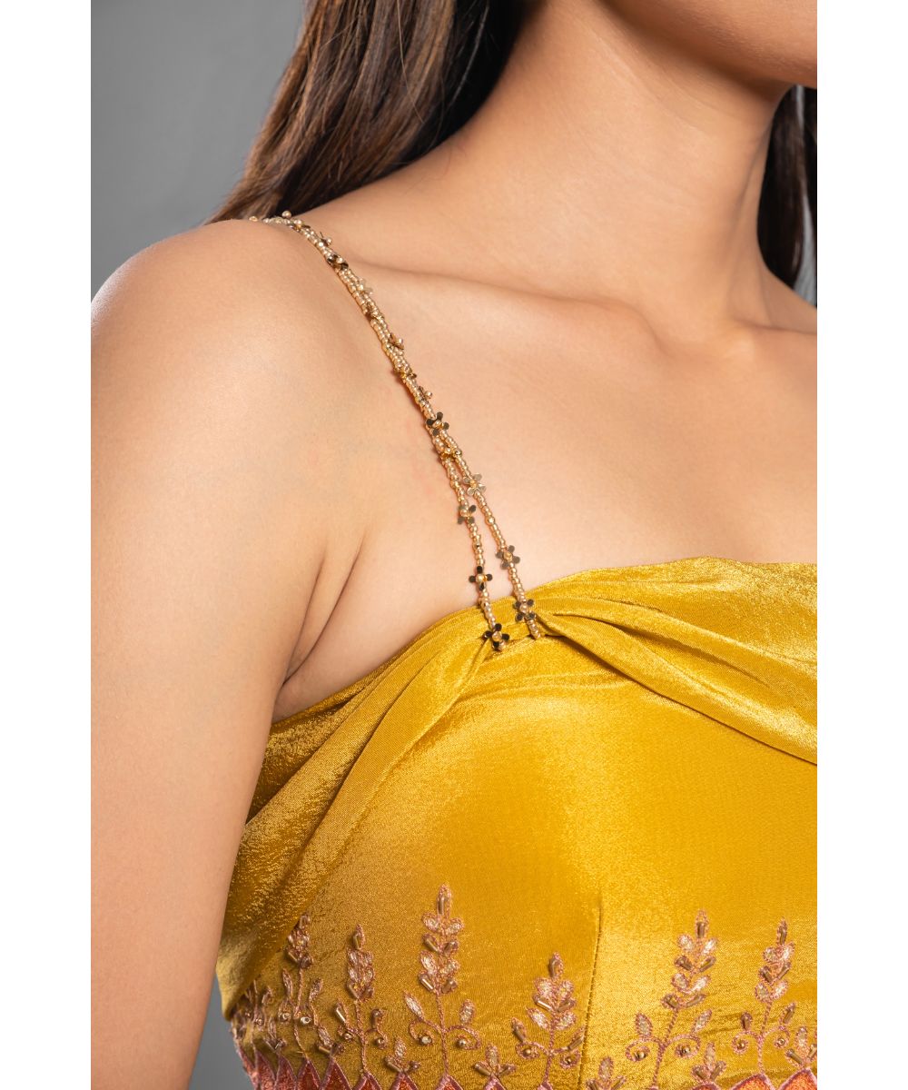 Sunflower yellow Co-ord set Draped Blouse and Pants