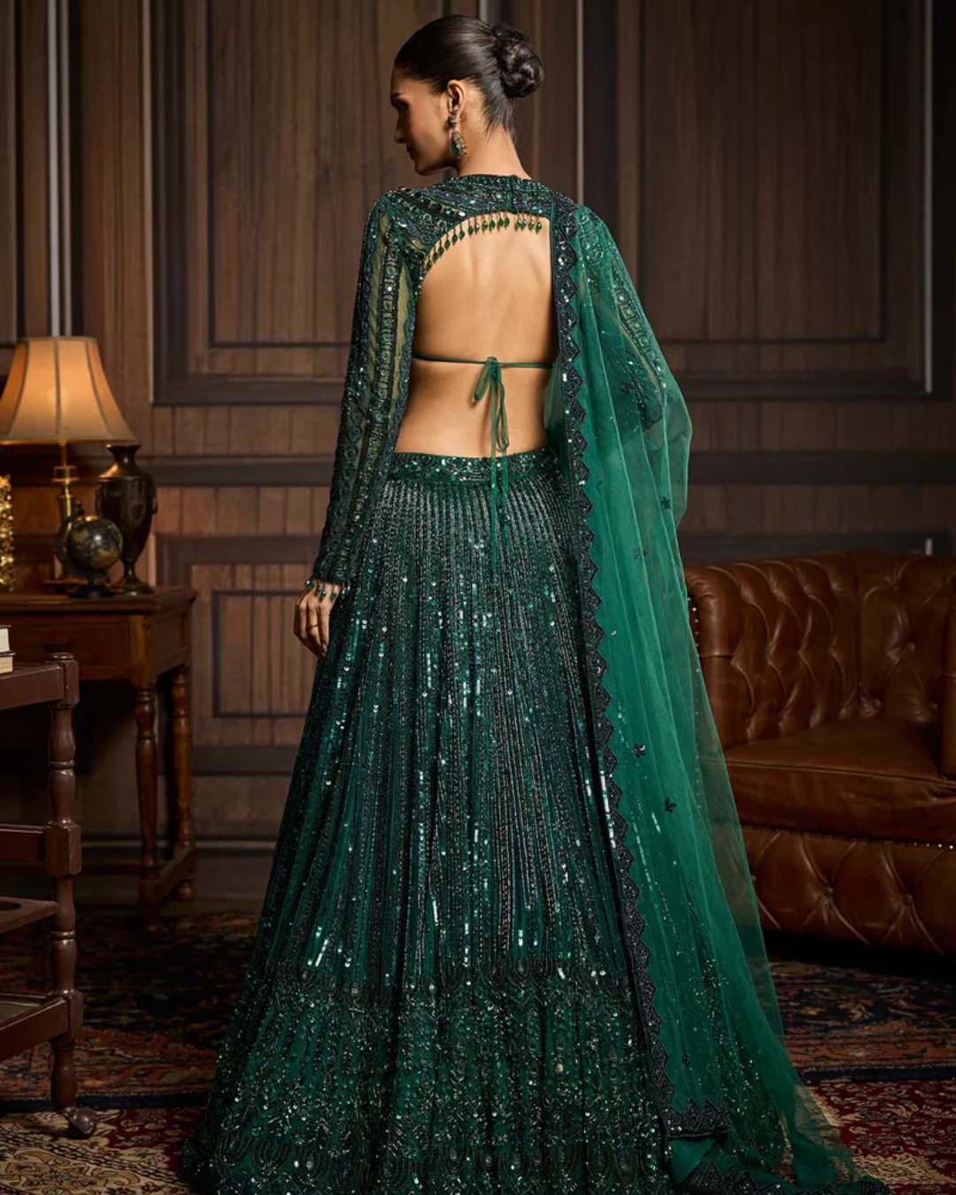 Diya Rajvvir - Emerald Green Embellished Lehenga Set from Taara