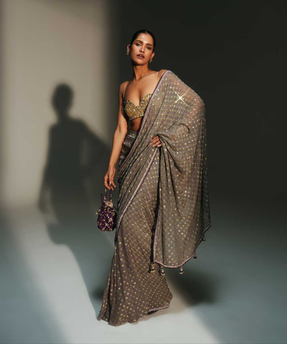 TIA - SAREE SET - PLAITINUM BLOUSE - Mehfil by Mahima Mahajan