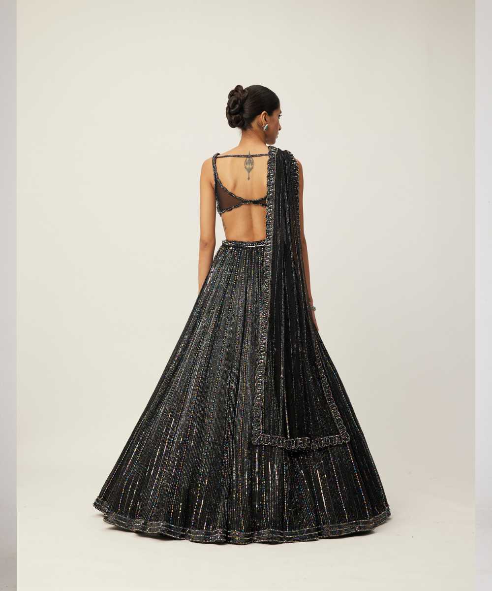 Black crystal Linear Embroidered Lehenga Set - Collection name Maya by Vvani Vats