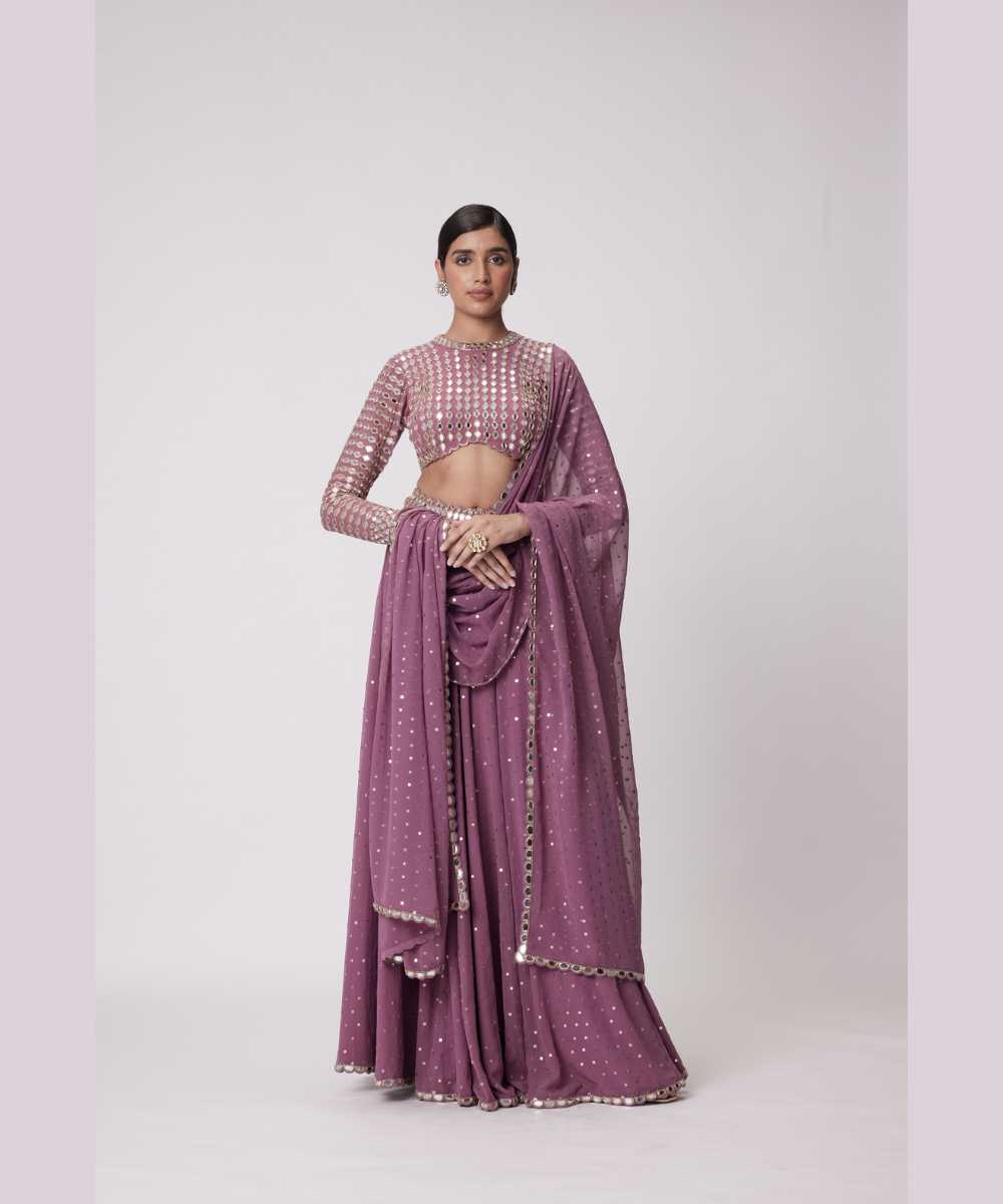 MUD  MAUVE HAND EMBROIDERED LEHENGA PANTS SET - Jugmug Bride by Vvani Vats