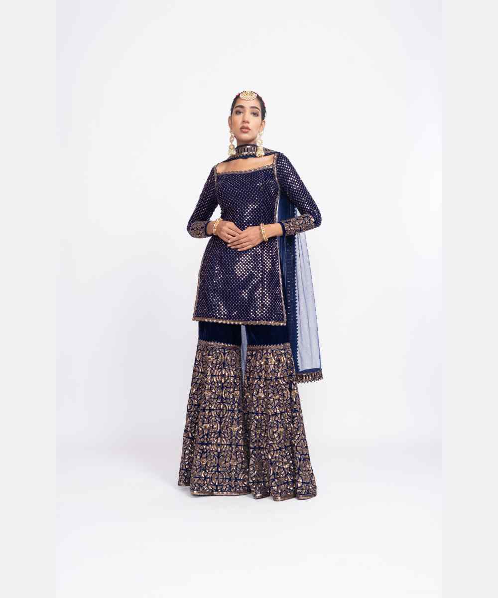 Navy blue kurta sharara set