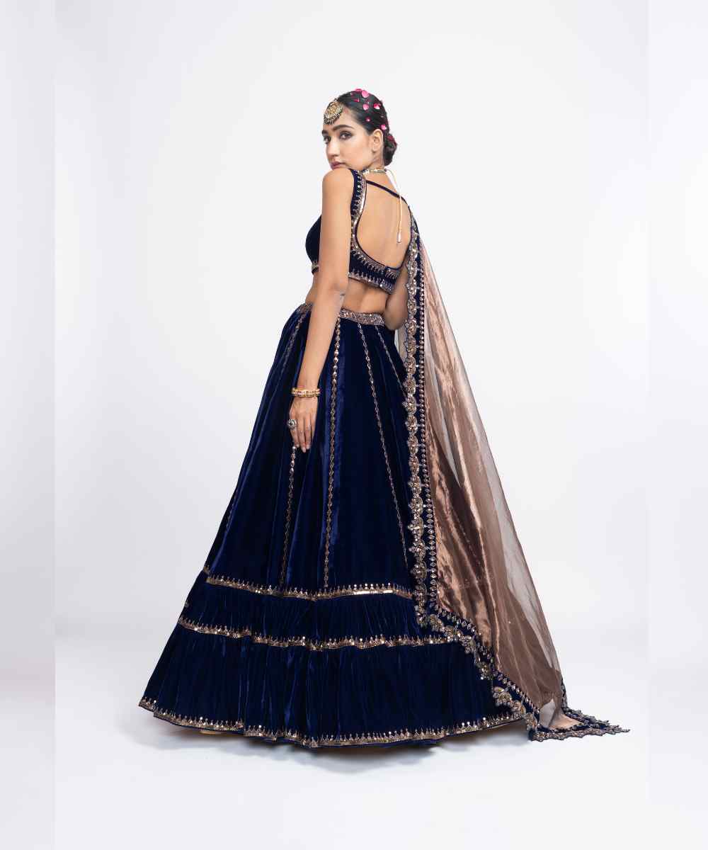 Navy blue double tier lehenga set