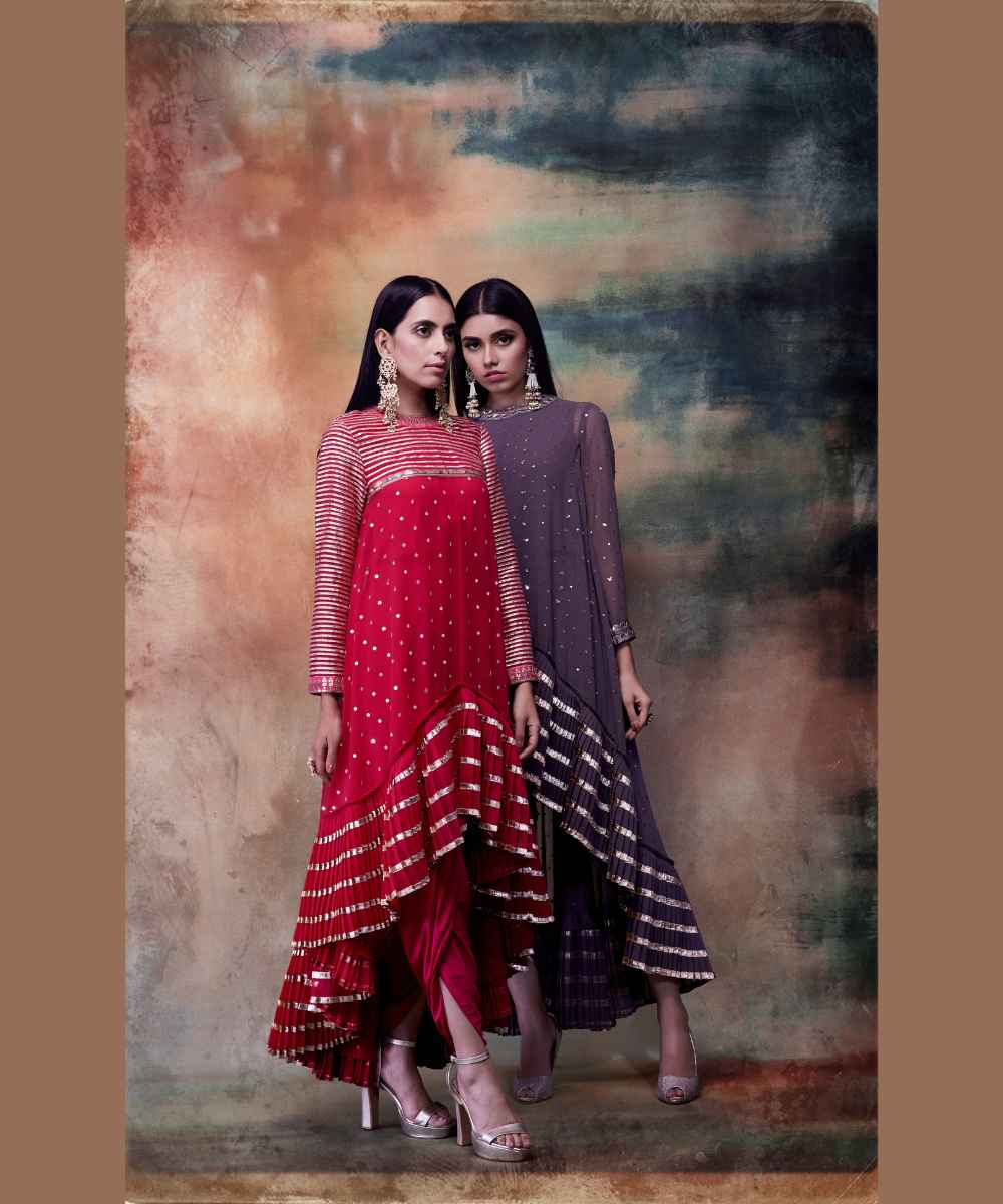 Crimson red high low kurta dhoti set