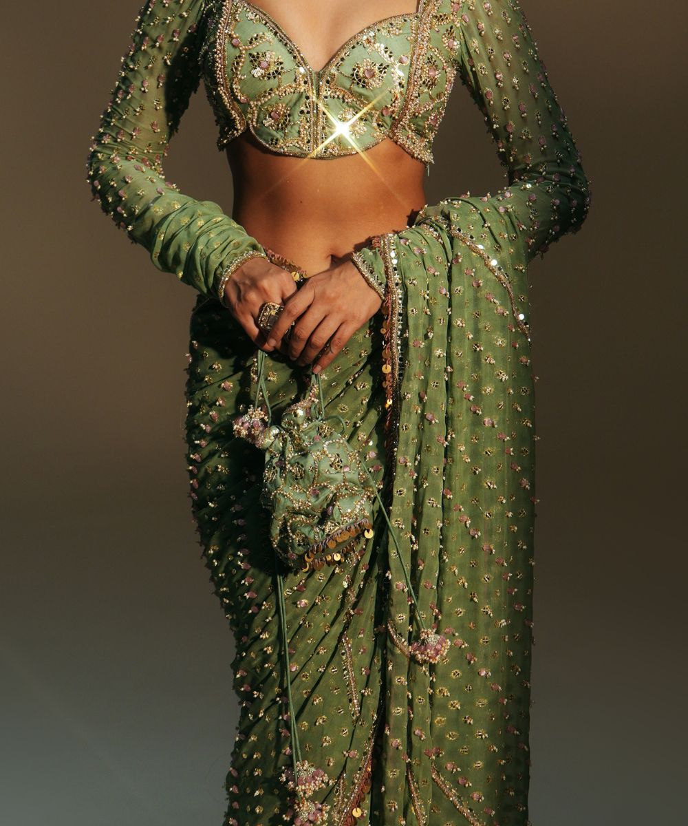 PISTA GREEN HAND EMBROIDERED POTLI BAG -  Mehfil by Mahima Mahajan