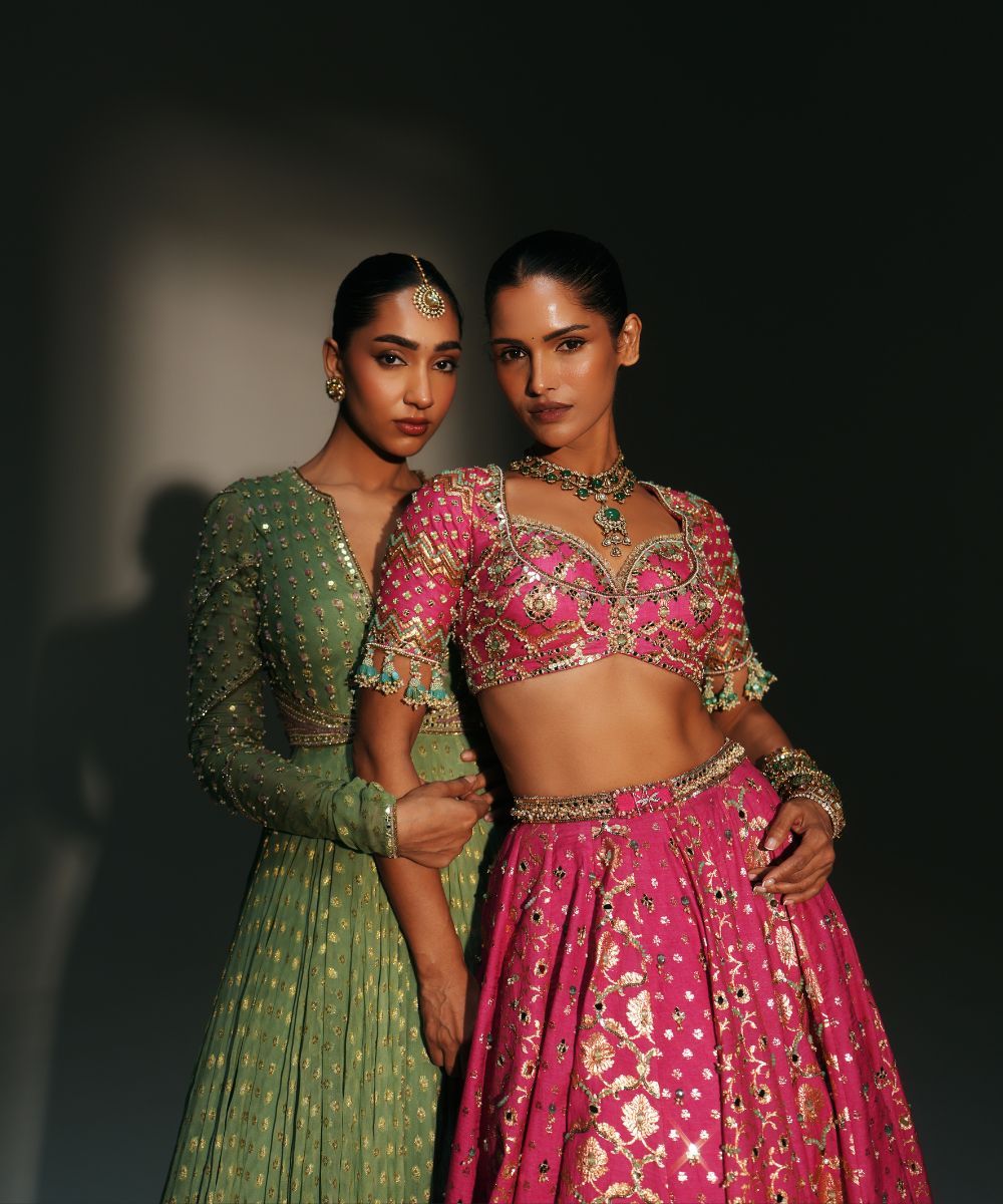 CHAYA - GREEN FULL SLEEVES ANARKALI PAIRED WITH MATCHING DUPATTA - Mehfil by Mahima Mahajan