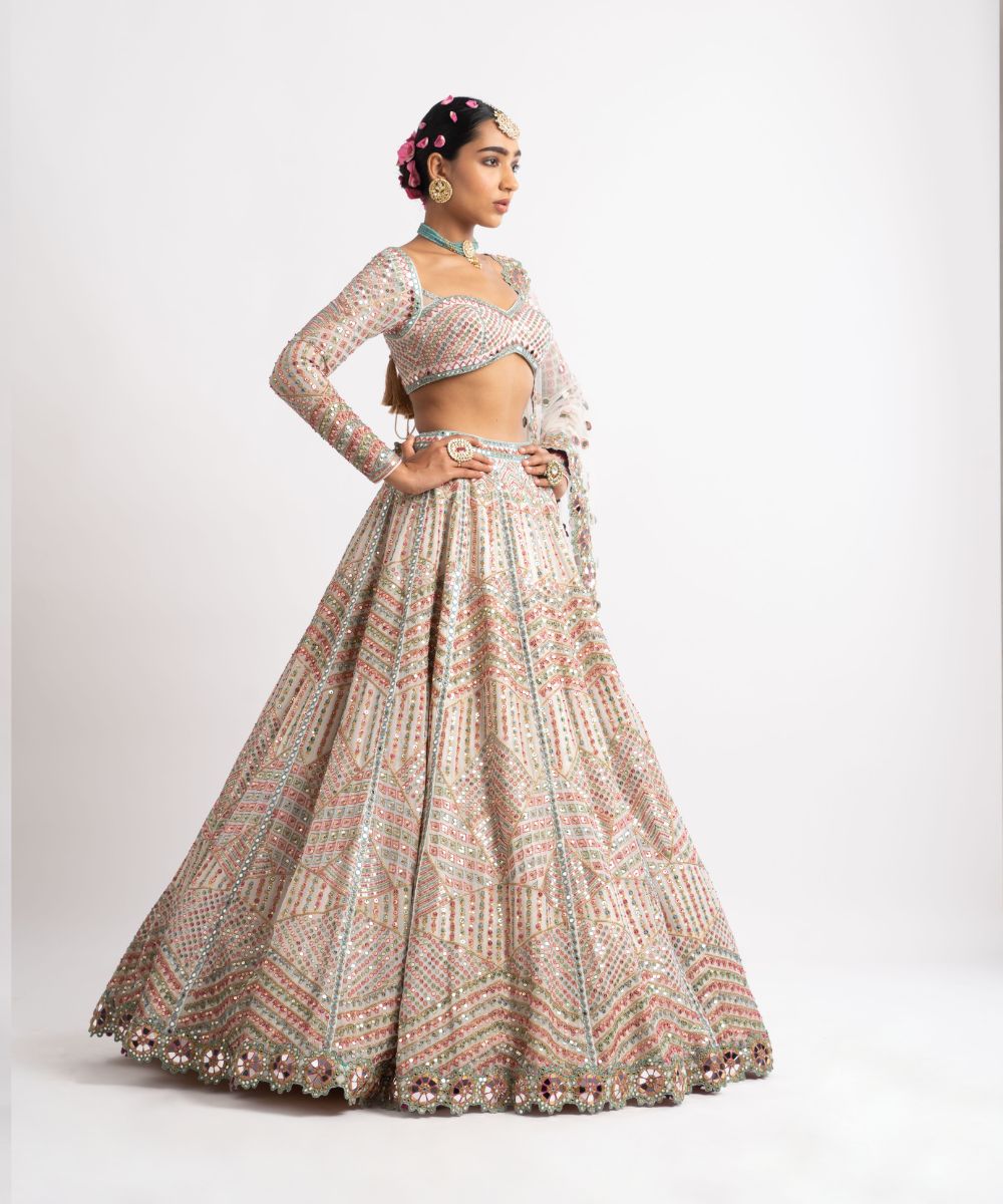 White Heavy Multi Geo Color Lehenga Set - Collection name Rang by Vvani vats