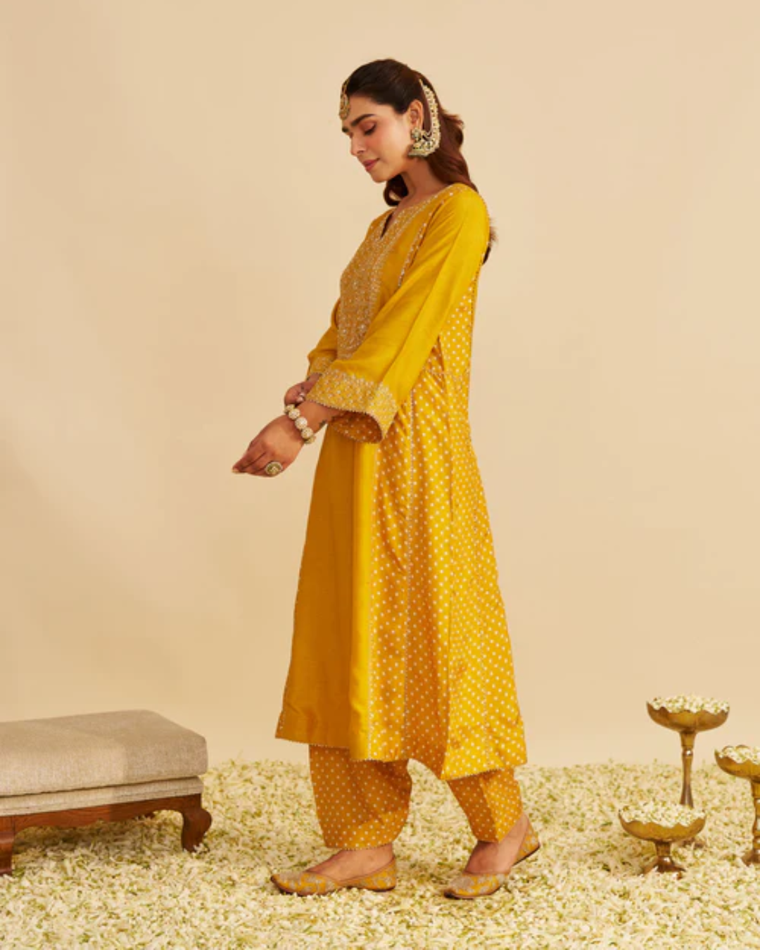Sheetal Batra - Esra Heirloom Mustard Long Chauga With Salwar from Gulbandh