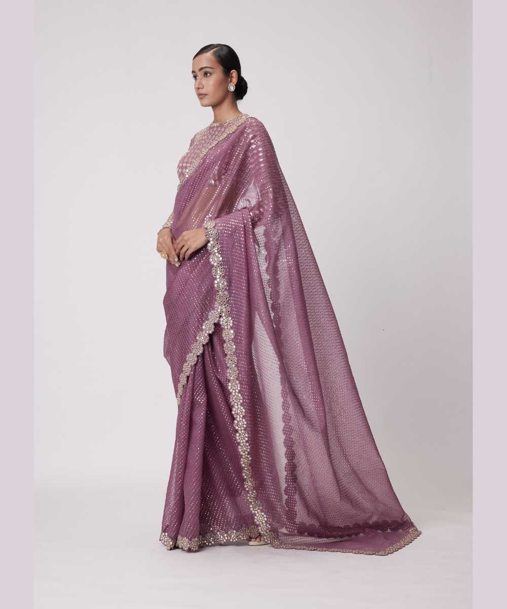 MUD  MAUVE HAND EMBROIDERED SAREE SET -  Jugmug Bride by Vvani Vats