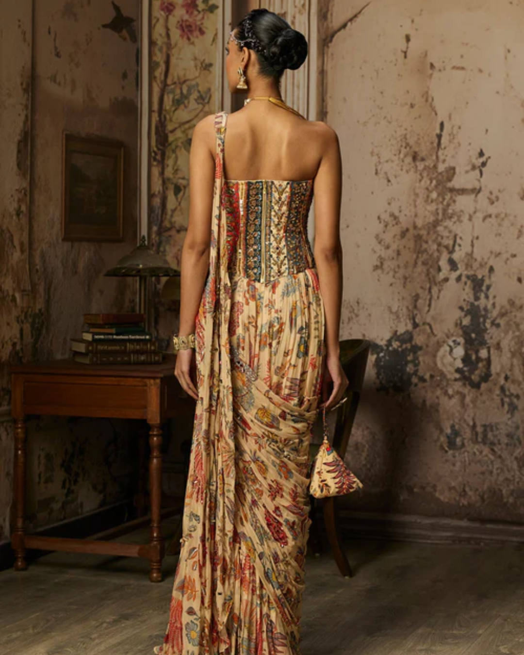 Diya Rajvvir - Blush Pink Stone Embroidered Blouse With Printed Lehenga Set from Bahaar
