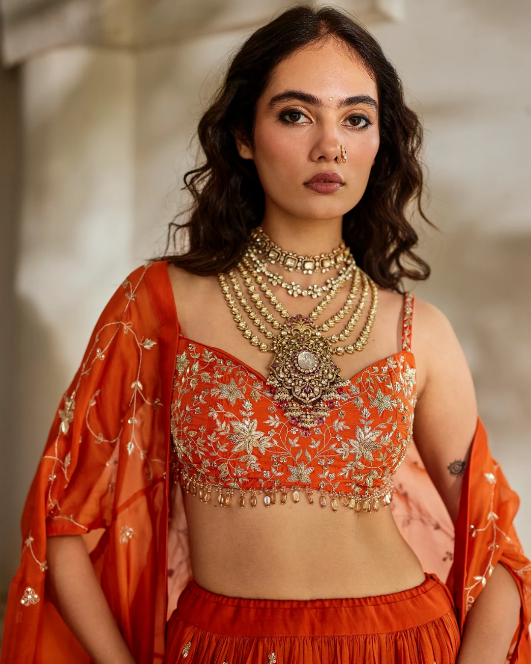 Paulmi and Harsh - Sara Cape Lehenga Set from Tara
