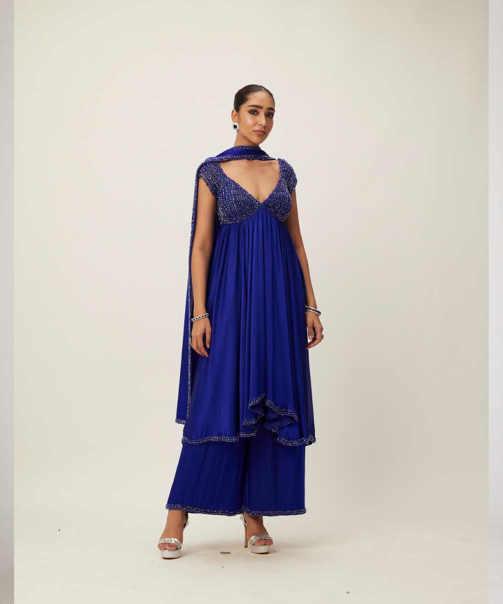 Cocktail Blue Crystal Beaded Kurta Set -  Collection name Maya by Vvani Vats
