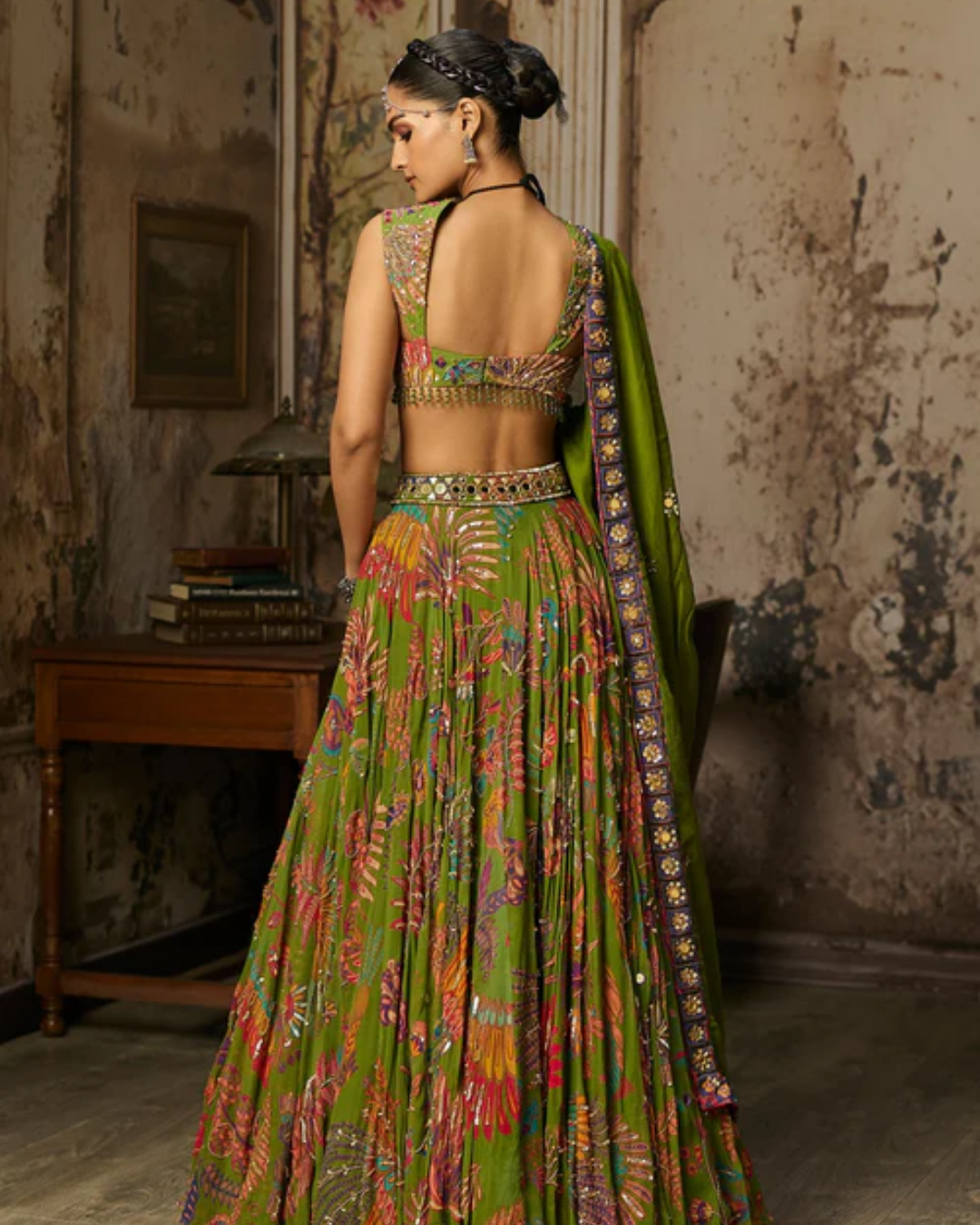 Diya Rajvvir - Pear Green Printed And Highlighted Lehenga Set from Bahaar