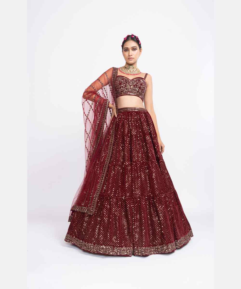 Maroon dense dot corset lehenga set