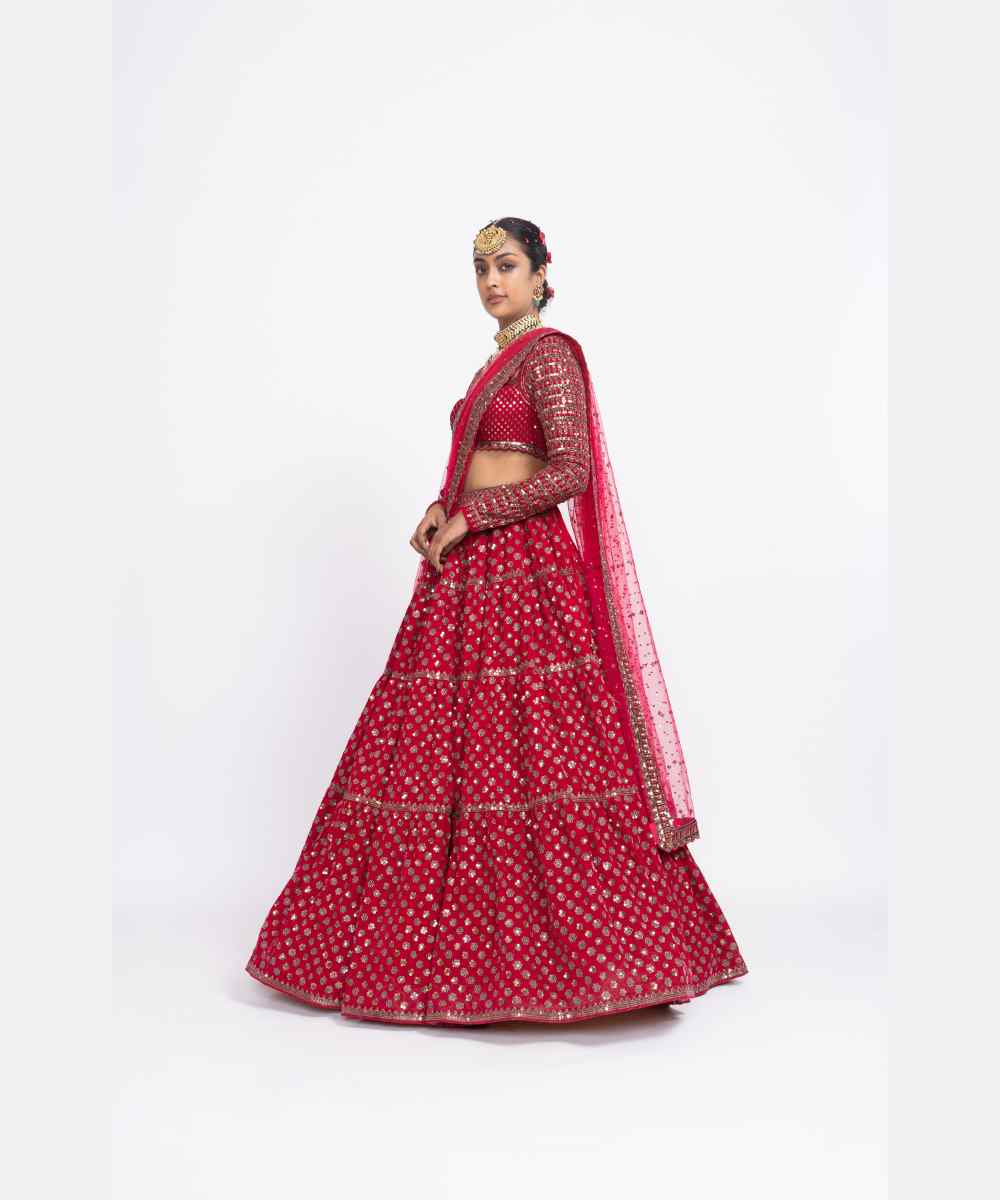 Red floral bridal lehenga set