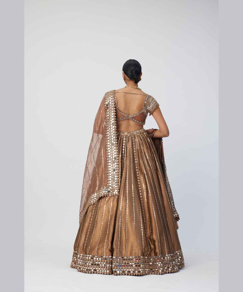 Copper Shimmer Organza Linear Lehenga Set