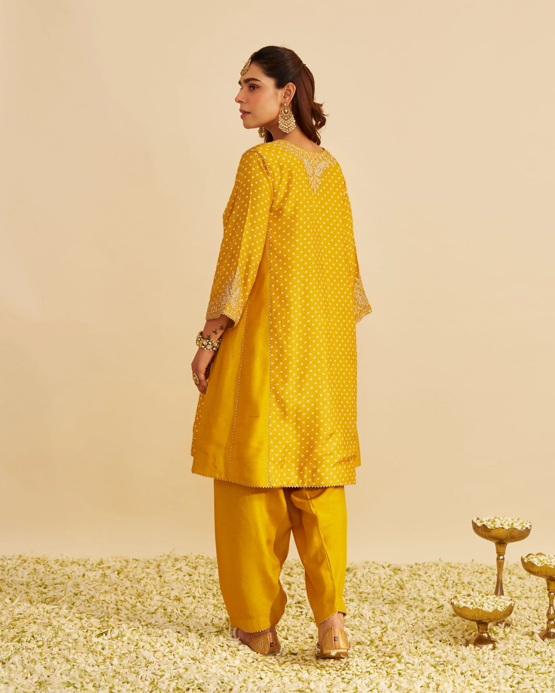 Sheetal Batra - Kayra Heirloom Mustard Short Gathered Chauga With Salwar from Gulbandh