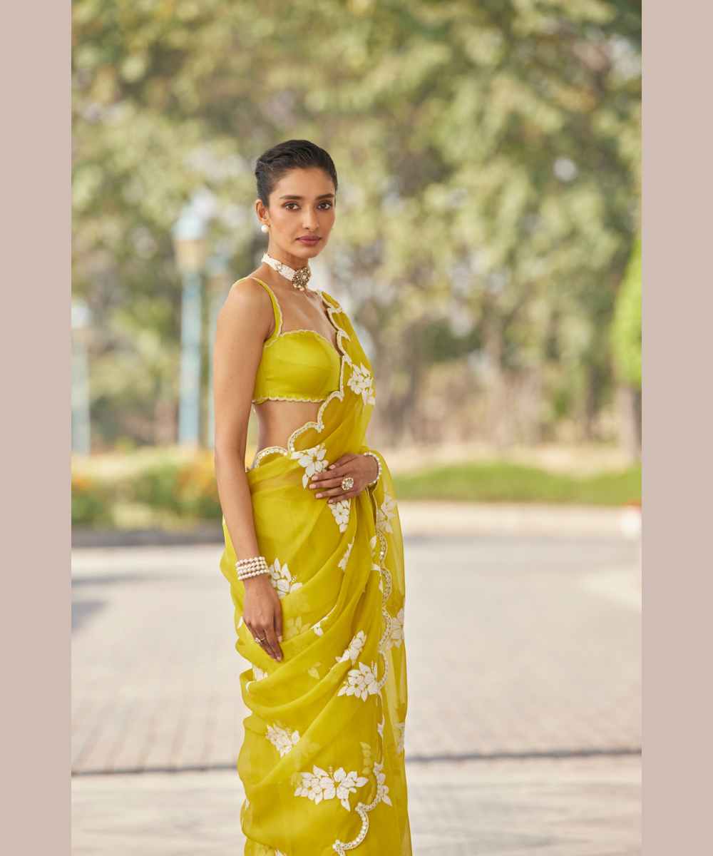 Moss Green Flower Saree Set