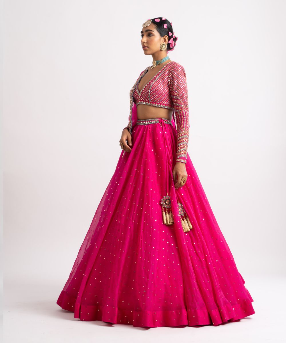 Fuschia Silk Organza Lehenga Set - Collection name Rang by Vvani vats