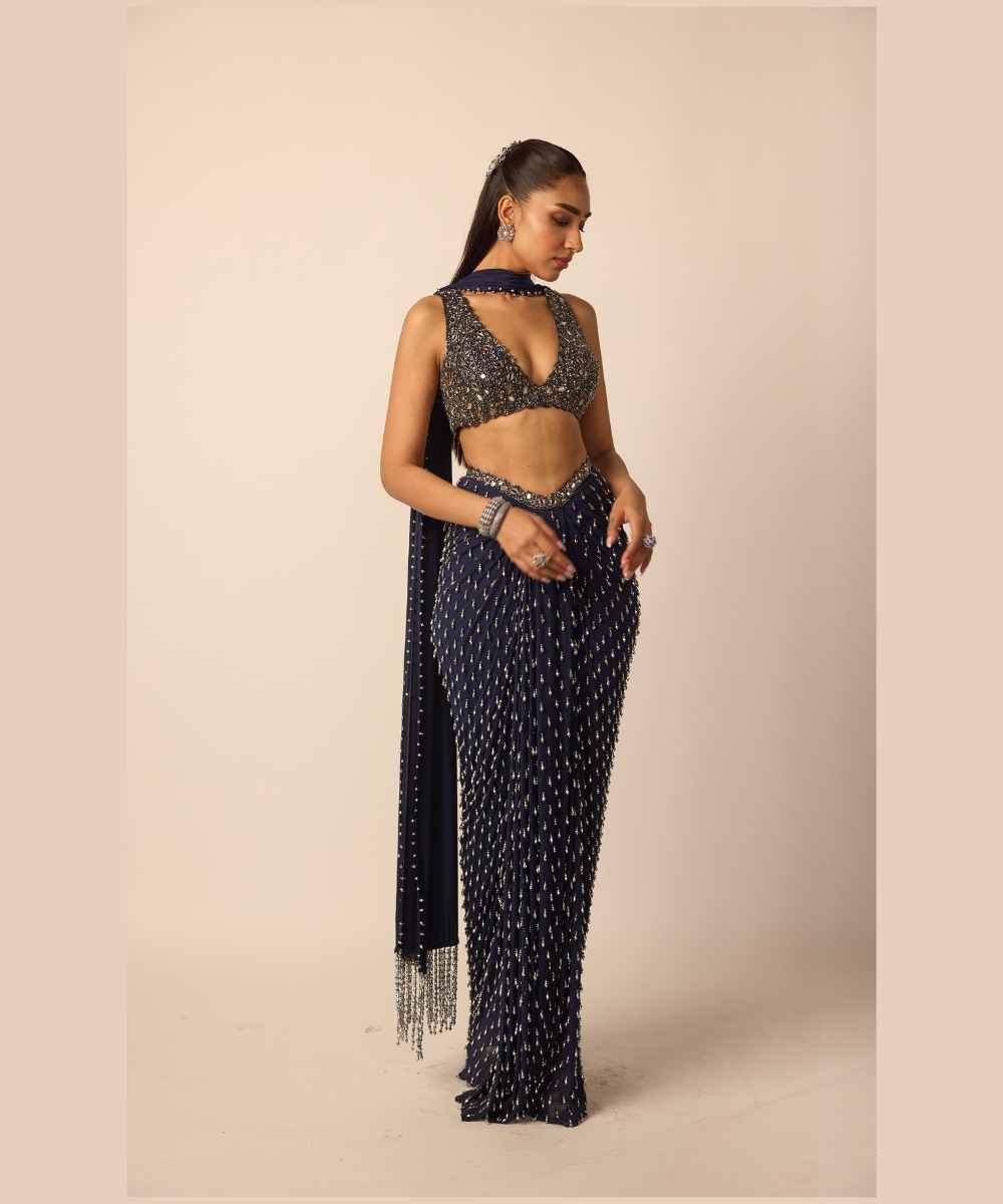 Deep Blue Single Drop Draped Skirt