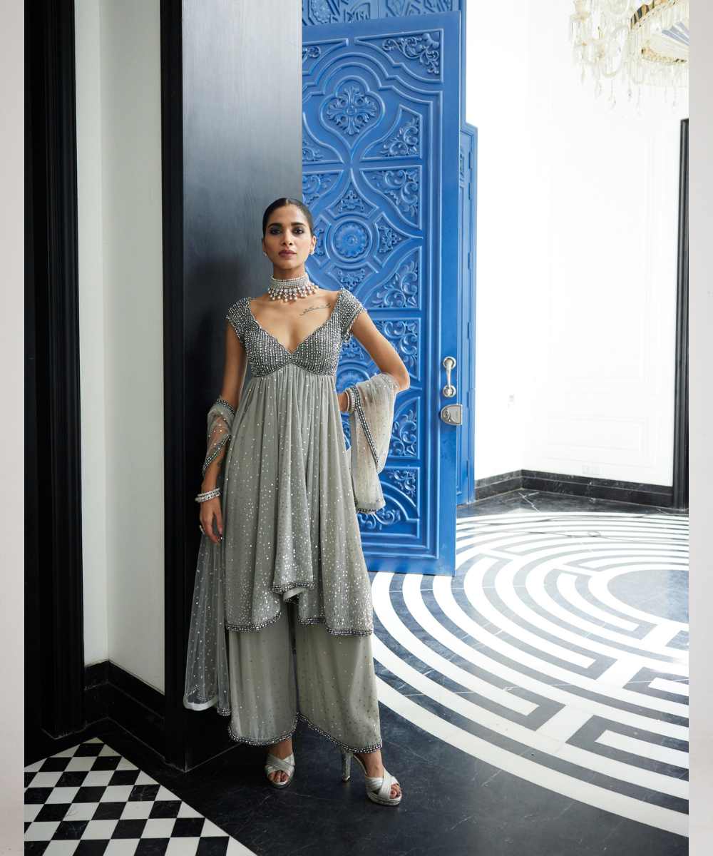 Crystal Grey Kurta Set - Collection name Maya by Vvani Vats