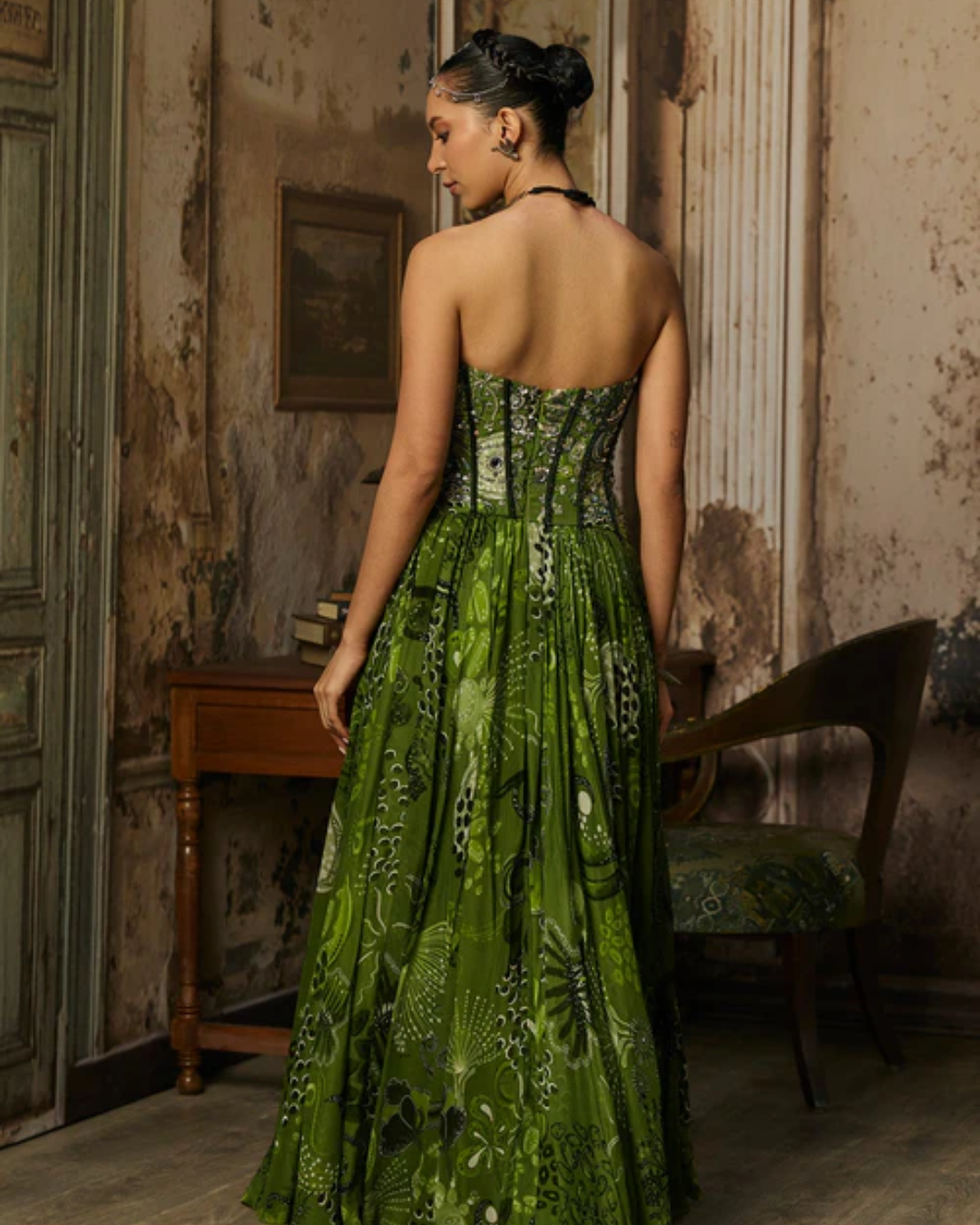 Diya Rajvvir - Pear Green Print And Highlighted Corset Gown From Bahaar