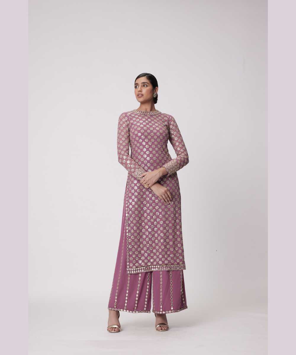 MUD  MAUVE STRAIGHT KURTA SET - Jugmug Bride by Vvani Vats