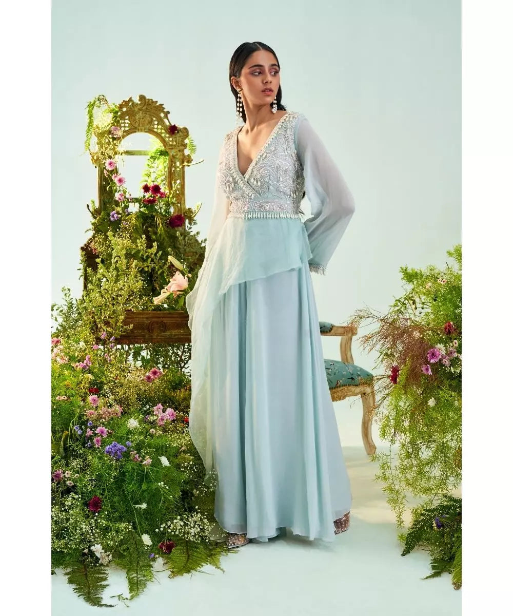 MANI BHATIA - Pearl & Zari embroidered Jumpsuit with Drape
