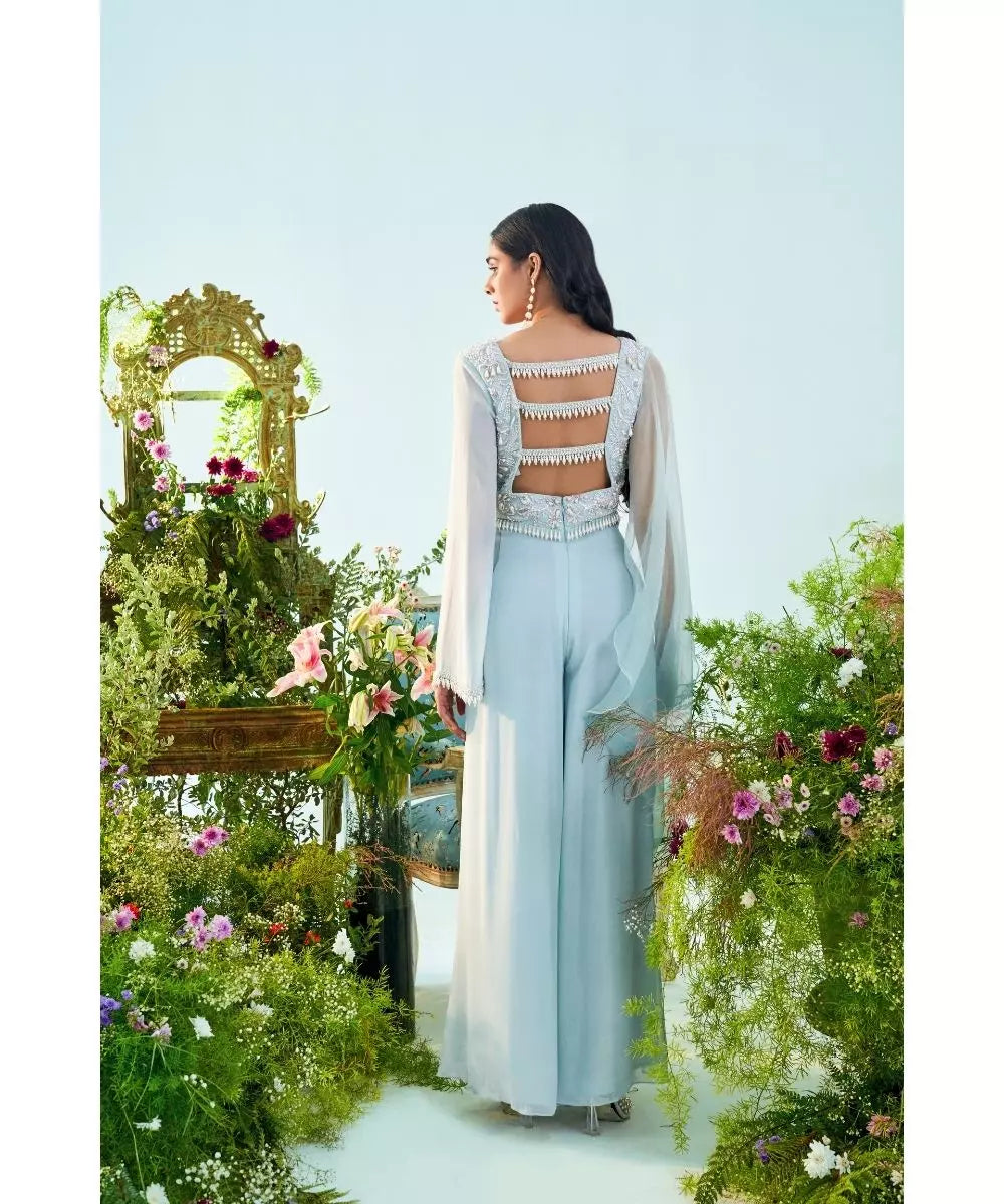 MANI BHATIA - Pearl & Zari embroidered Jumpsuit with Drape