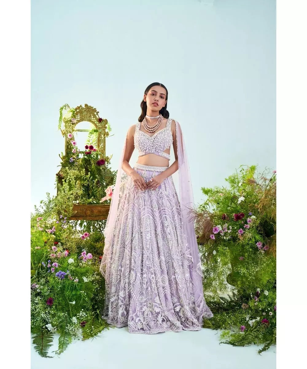 MANI BHATIA - Lilac pearl & Zardosi embroidered Lehenga set