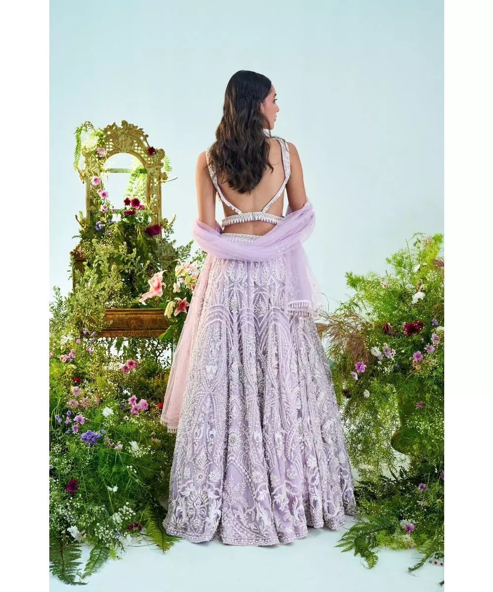 MANI BHATIA - Lilac pearl & Zardosi embroidered Lehenga set