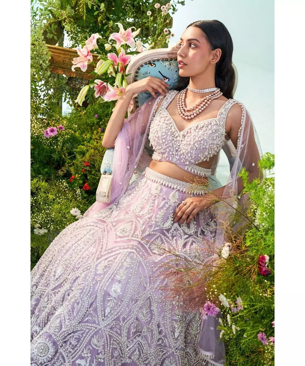 MANI BHATIA - Lilac pearl & Zardosi embroidered Lehenga set