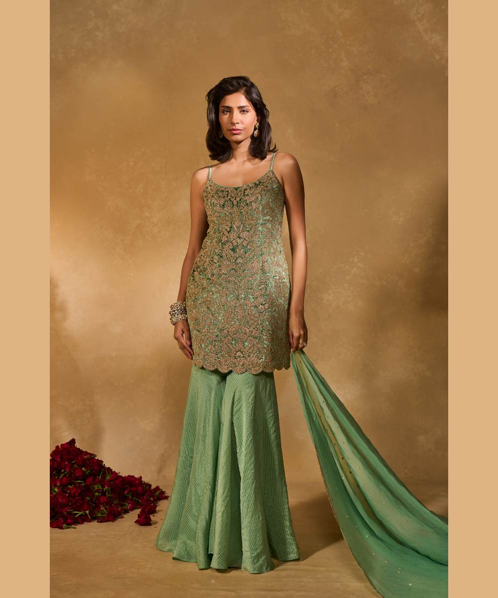 LEKHA SHARARA - Tissue jamawar sharara set and a sheer organza dupatta with delicate detailed edging -  Leher by Chamee and Palak