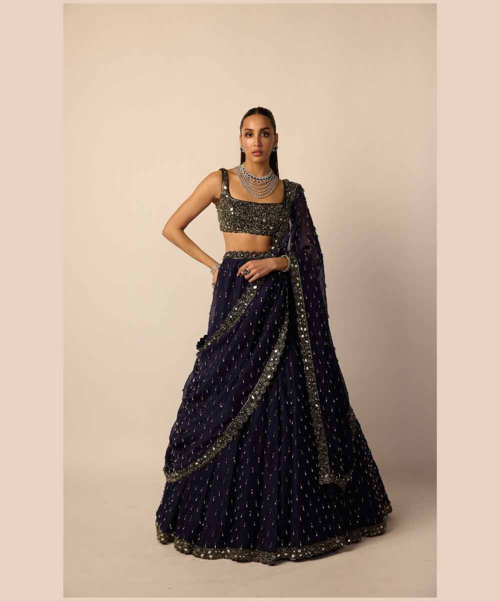 Deep Blue Single Drop Lehenga Set
