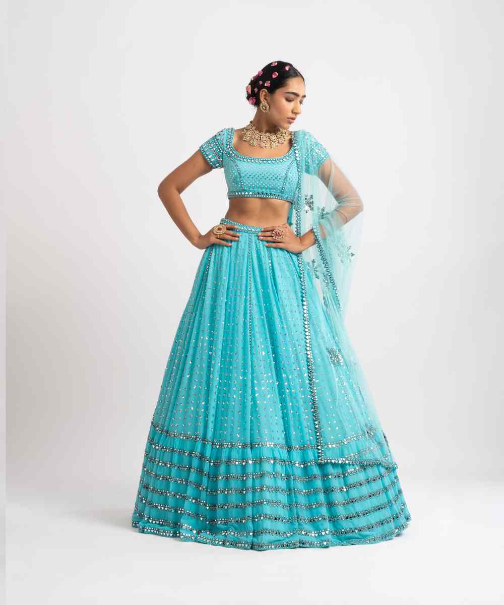 Mint Blue Single Tier Lehenga Set - Collection name Rang by Vvani vats