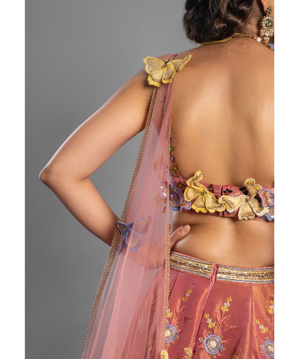 Butterfly inspired Pink Silk Tissue Lehenga