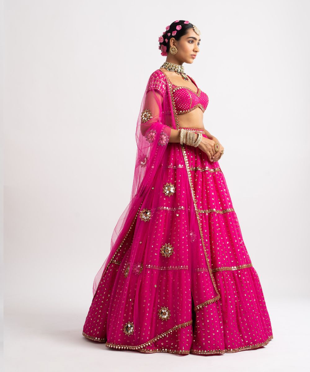 Fuschia Multi Tier Lehenga Set - Collection name Rang by Vvani vats