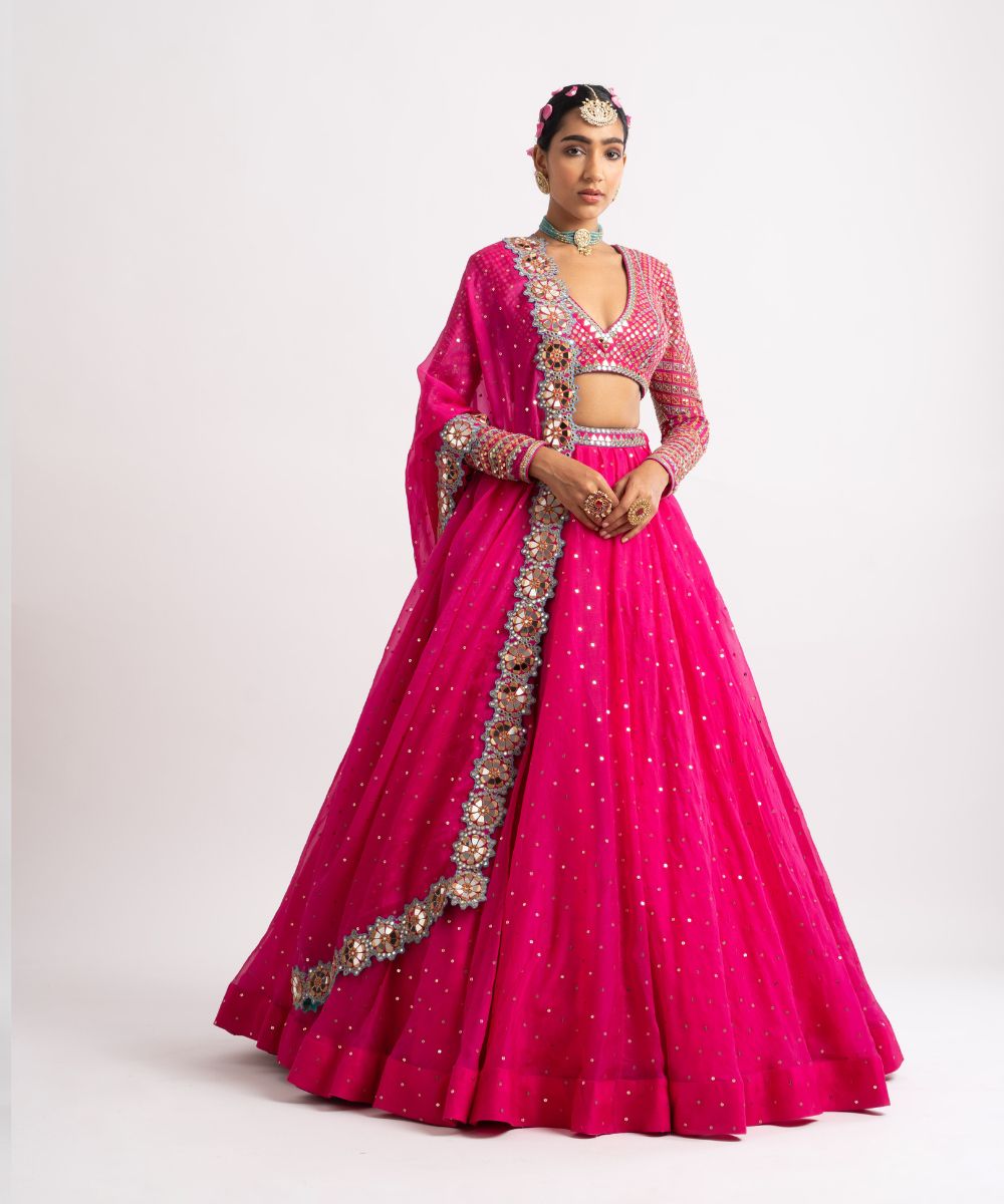 Fuschia Silk Organza Lehenga Set - Collection name Rang by Vvani vats