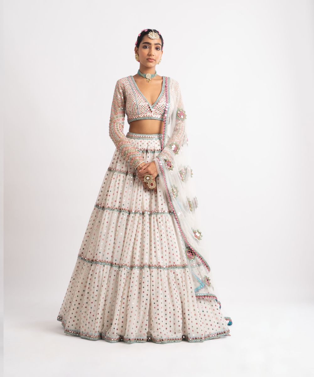 White Multi Tier Multi Color Lehenga Set - Collection name Rang by Vvani vats