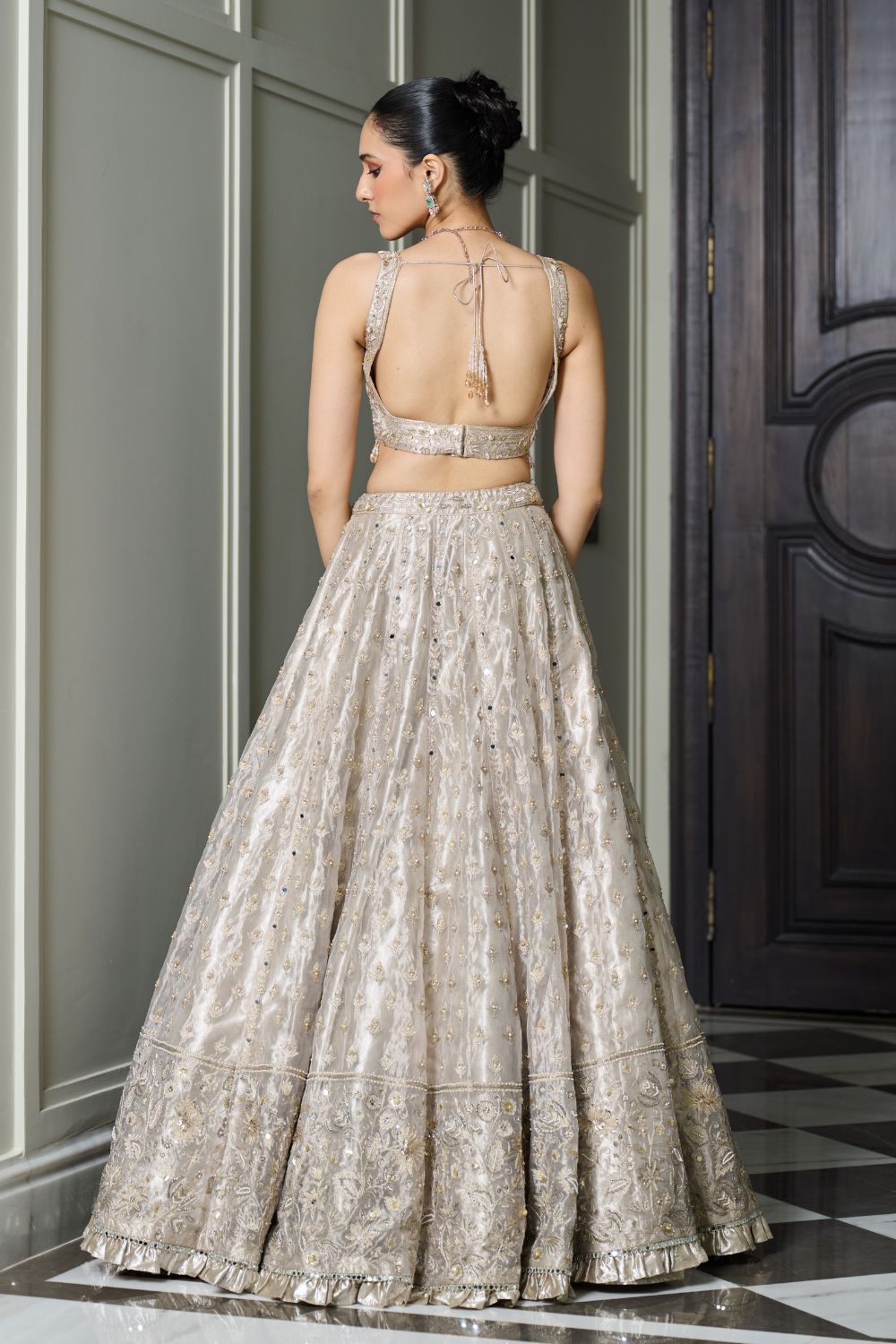 Sanya Gulati - Ivory Gold Tissue Lehenga Set from Param Sundari
