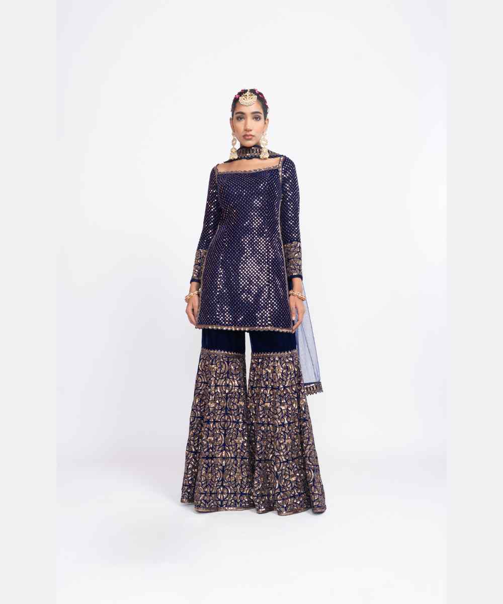 Navy blue kurta sharara set