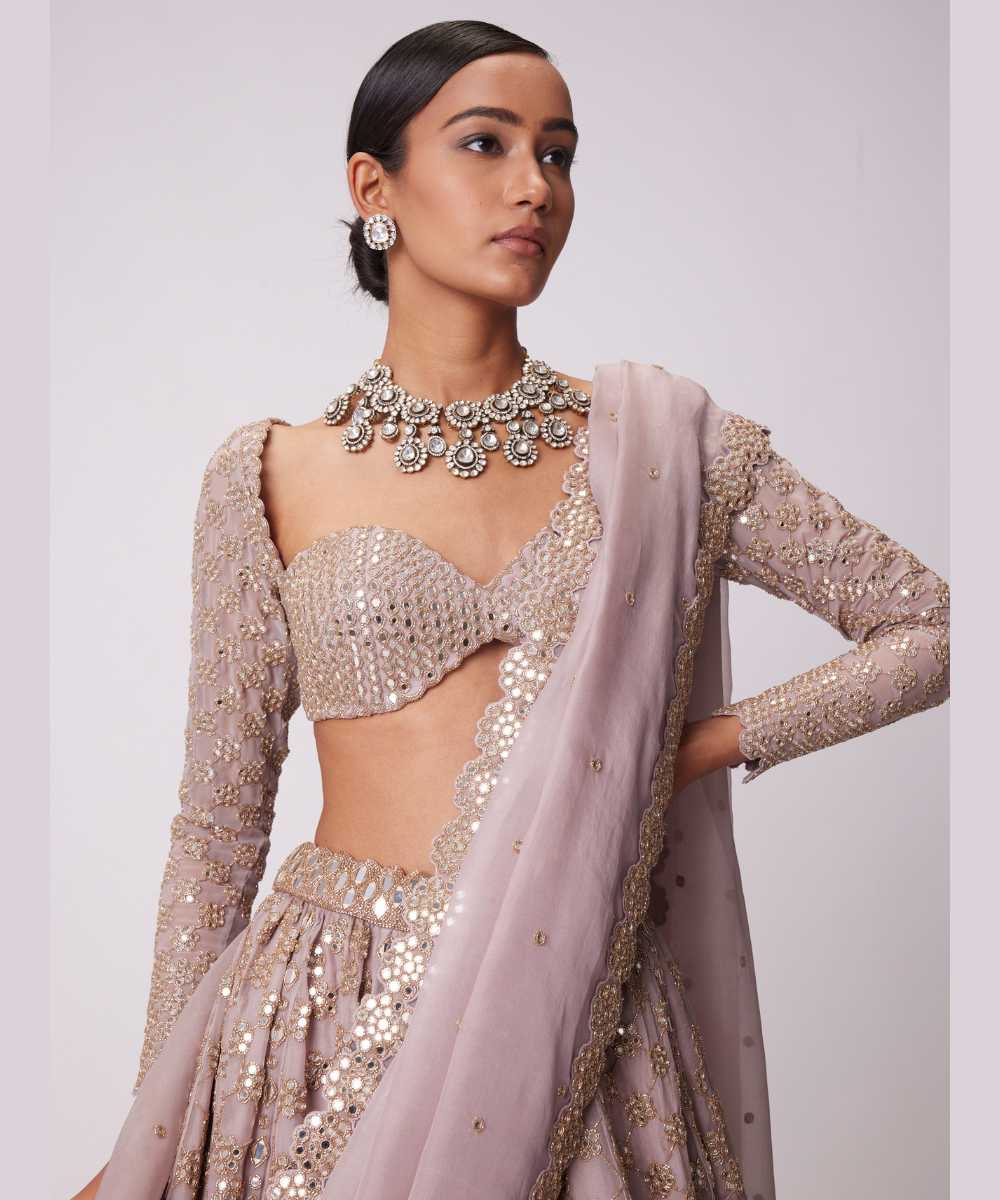 ASH PINK FLOWER EMBROIDERED LEHENGA SET - Collection name Jugmug Bride by Vvani Vats